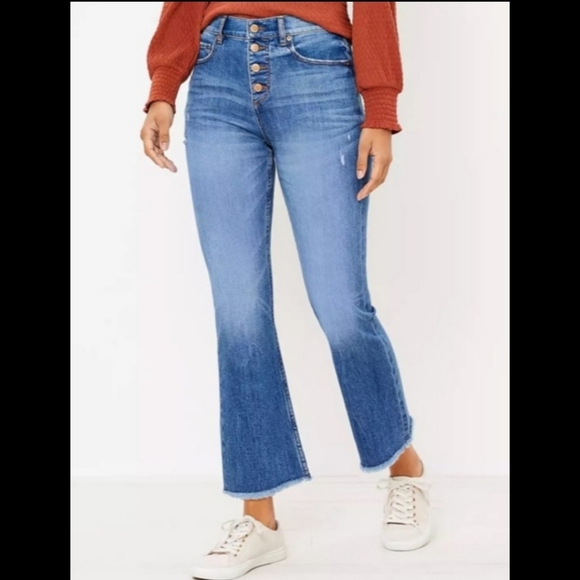 Waist Flare Crop Jeans Button Fly 